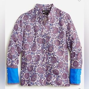 J CREW Womens Size 16 Floral Crown Classic Fit Drapey Cupro Blend Shirt Blouse
